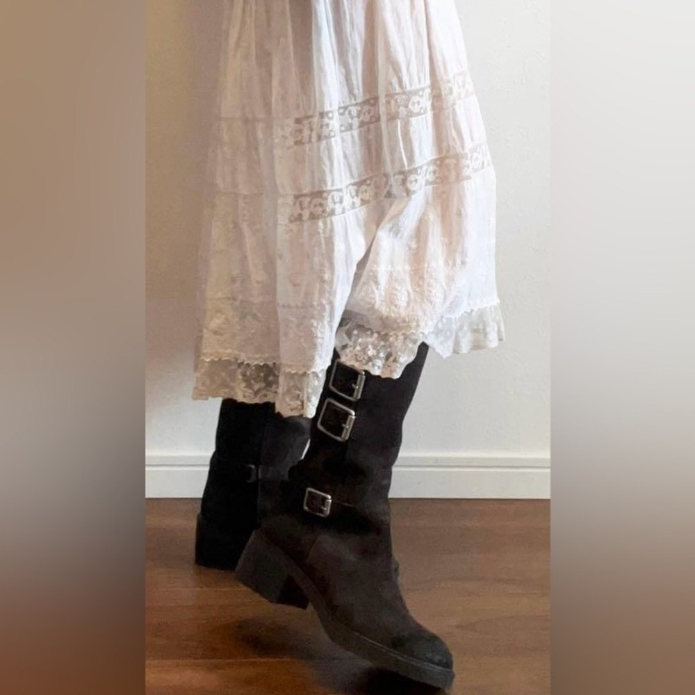 Zara Brown Combat Moto Suede Split Leather Buckled Calf High Ankle Boots - Picture 4 of 17